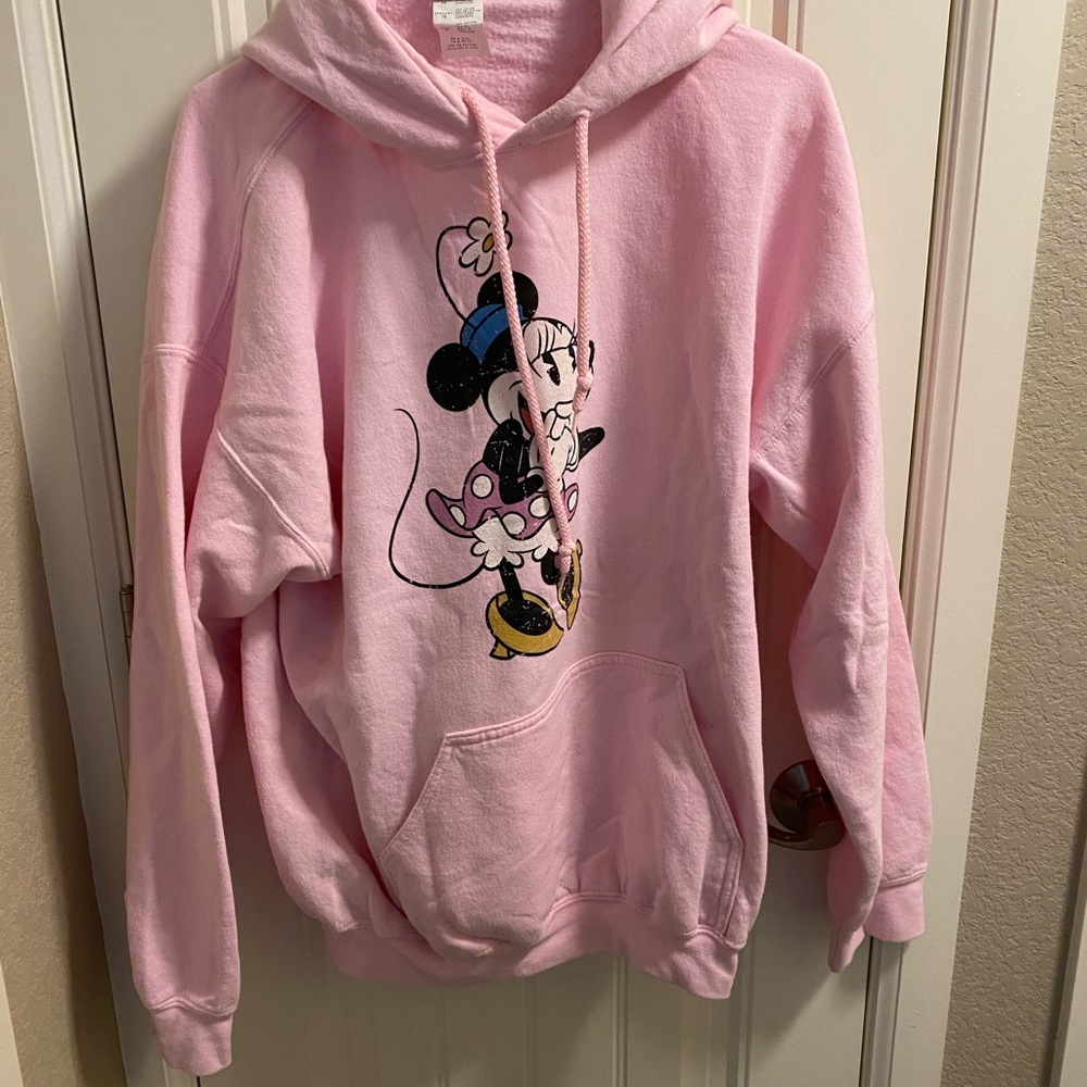 Disney Shopping XL Hoodie Sweatshirt Pink Minnie Mouse Pullover Vintage Hooded